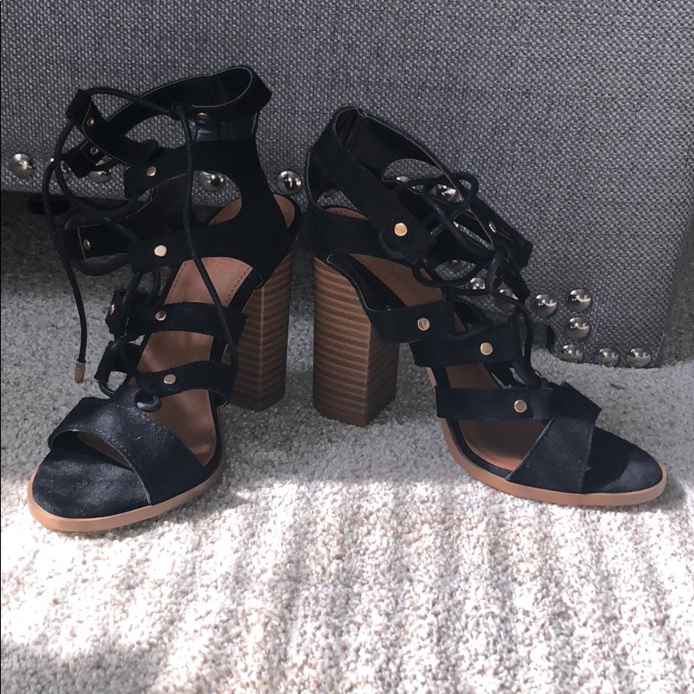 Black Lace Up Sandal Heel